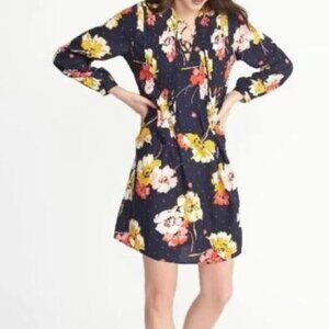 Old Navy Pullover Navy Multi Color Floral Print Swing Dress Size Medium (8/10)